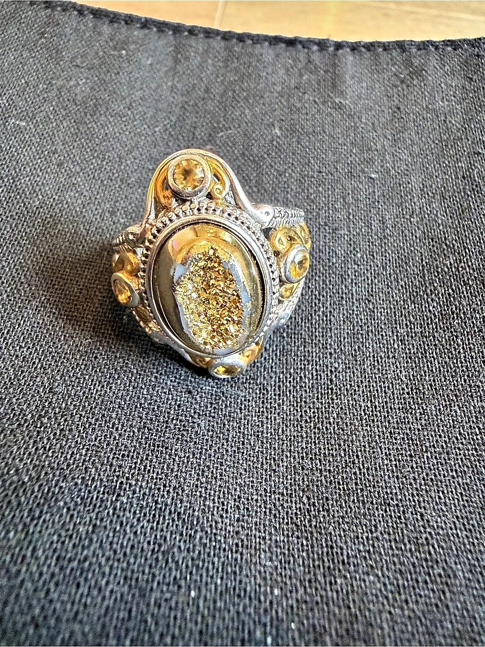 Karis PtB Platinum Bond & Gold Plate Druzy Ring sz 6.75